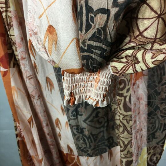 Zara Shirt Womens Sz L Pink Beige Floral Knit Turtleneck Blouson Tunic Top Boho - Picture 6 of 10